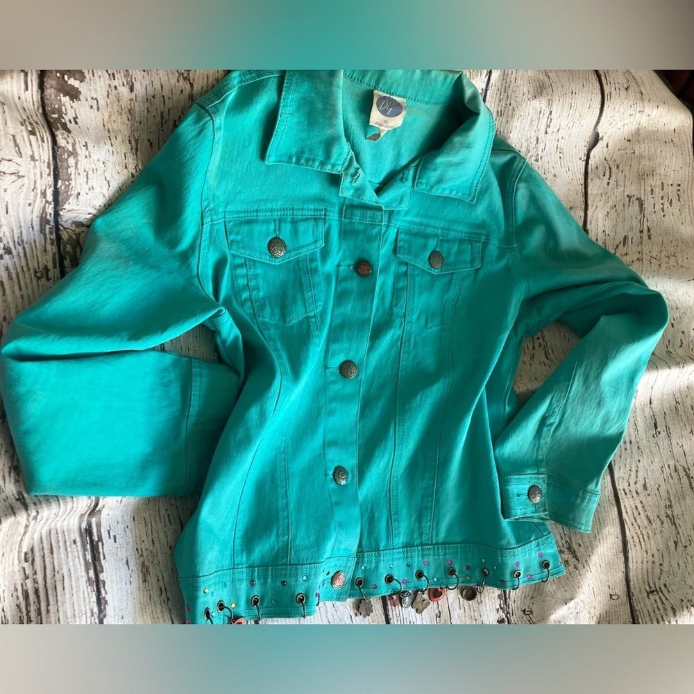 Vintage Rare DG2 by Diane Gilman Blue Blazer Style Jacket Bright Blue w/ Charms